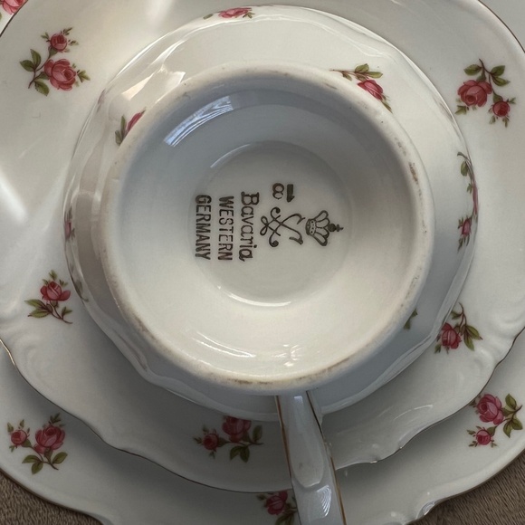 Bavaria Western Germany Elfenbein Rose Bud Pattern Tea Cup Saucer Plate 3 pc - Picture 3 of 15